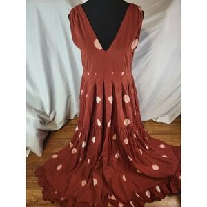 Khara Kapas Size Small Sleeveless Tiered Maxi Dress Polka Dot